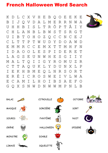 French Halloween Word Search