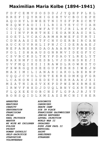 Maximilian Maria Kolbe Word Search