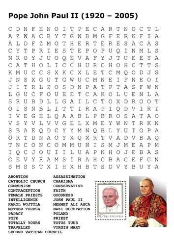 Pope John Paul II Word Search