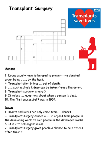 Transplant Surgery crossword Teaching Resources