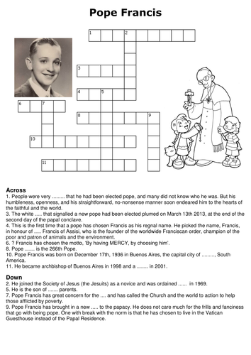Pope Francis Crossword Teaching Resources