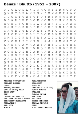 Benazir Bhutto Word Search