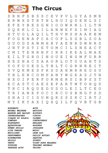 The Circus Word Search