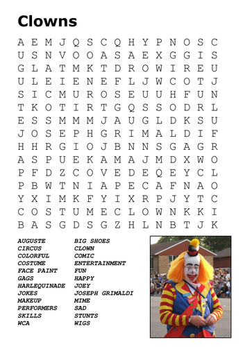 Clowns Word Search