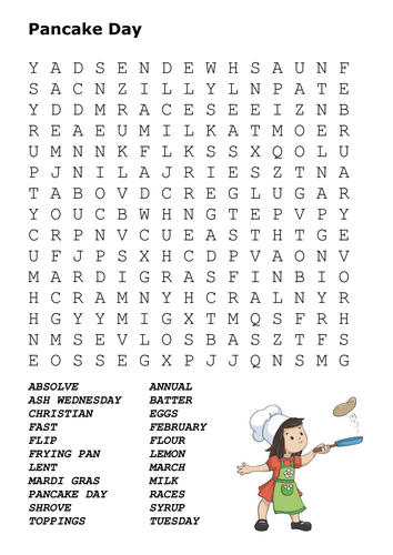 Pancake Day  Word Search