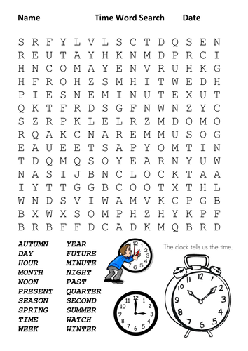 Time Word Search by sfy773 | Teaching Resources