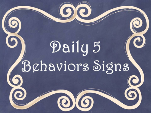 Daily 5 Behaviors Anchor Charts/Signs/Posters (Navy Chalkboard/Curly Frames)
