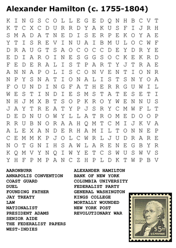 Alexander Hamilton  Word Search