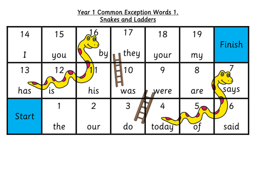 Snakes and Ladders Common Exception Words