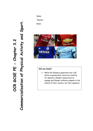 Chapter 3.2 - Comemercialisation  of sport (OCR GCSE PE 2016 spec) REVISION RESOURCE