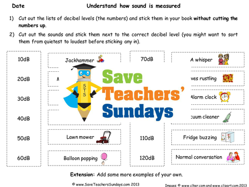Sort Noises by Volume and Match to Decibel Level KS2 Lesson Plan and Worksheet