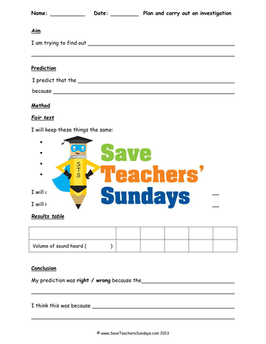 Investigation on Sound 1 KS2 Lesson Plan, Writing/Bar Graph  Frame and Prompt Sheet