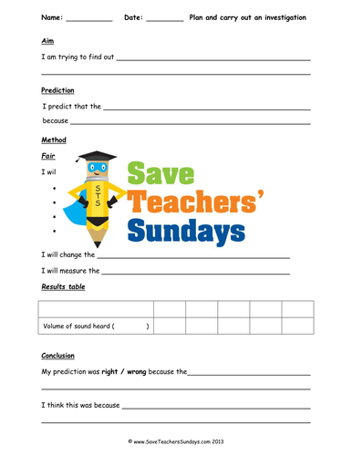 Investigation on Sound 2 KS2 Lesson Plan, Writing/Bar Graph Frame and Prompt Sheet