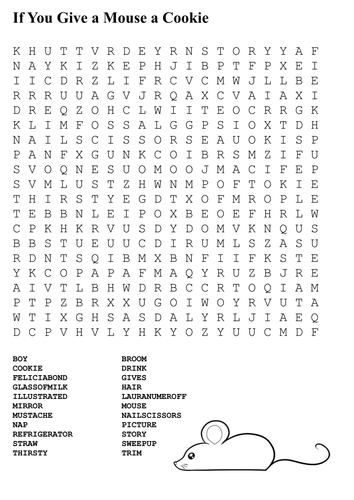 If You Give a Mouse a Cookie Word Search