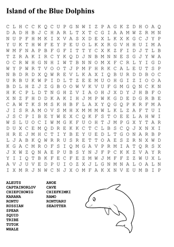 Island of the Blue Dolphins Word Search by sfy773 | Teaching Resources