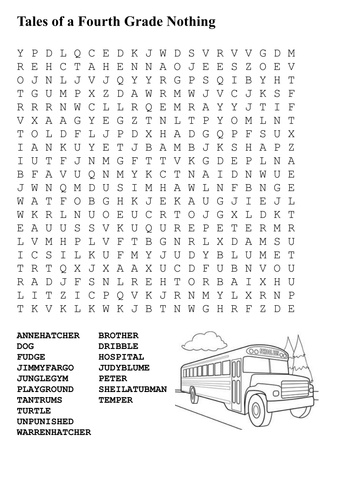tales of a fourth grade nothing word search by sfy773 teaching resources