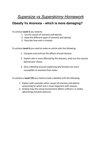 Extension levelled task for more able pupils levels 5-8 on Food ,balanced diet topics