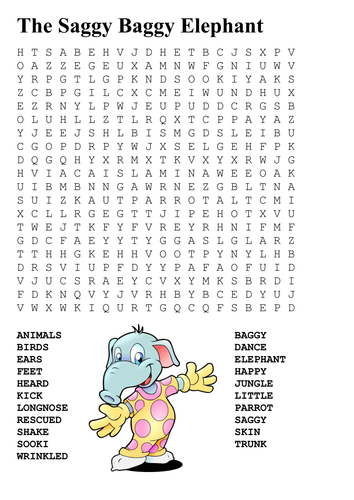 The Saggy Baggy Elephant Word Search