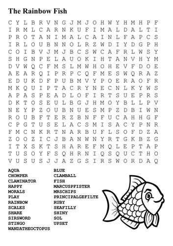 rainbow fish word search