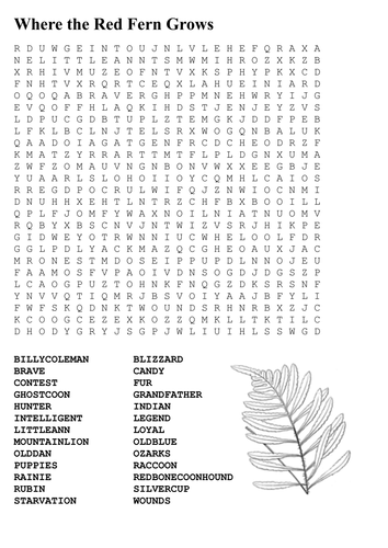 Where the Red Fern Grows  Word Search