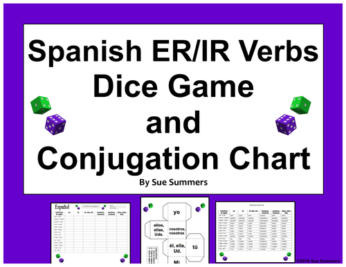 Spanish ER and IR Verbs Dice Game and Conjugation Chart Worksheet