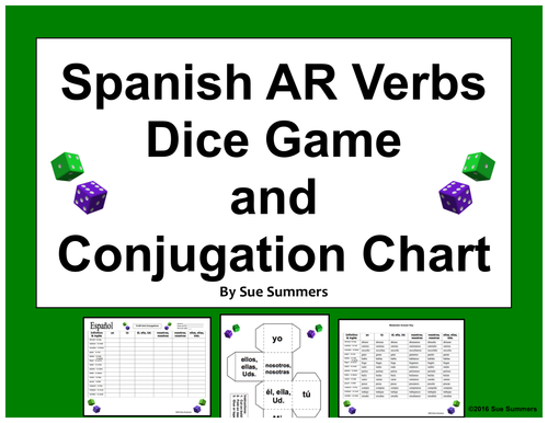 Spanish AR Verbs Dice Game and Conjugation Chart Worksheet