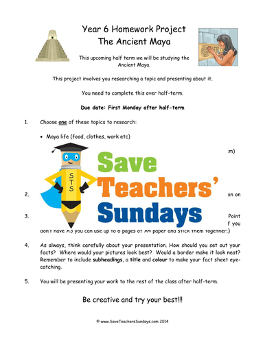 Ancient Maya Homework Project and Presentation KS2 Lesson Plan and Homework