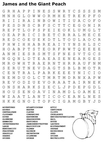 James And The Giant Peach Word Search Teaching Resources