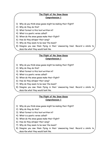 Flight of the Snow Goose Comprehension Questions