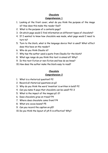 Chocolate Reading Comprehension Questions