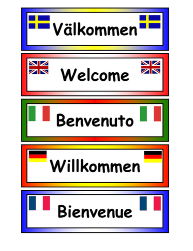 Welcome Labels in Different Languages