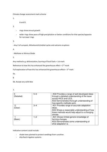 Climate change assessment for AQA GCSE Geography