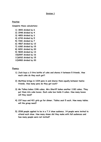 year 6 division worksheets teaching resources