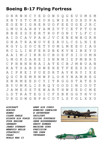 Boeing B-17 Flying Fortress Word Search