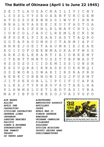 The Battle of Okinawa (April 1 to June 22 1945) Word Search
