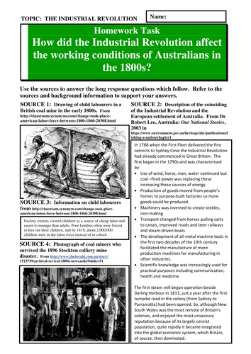 How did the Industrial revolution affect the working conditions of Australians in the 1800s?