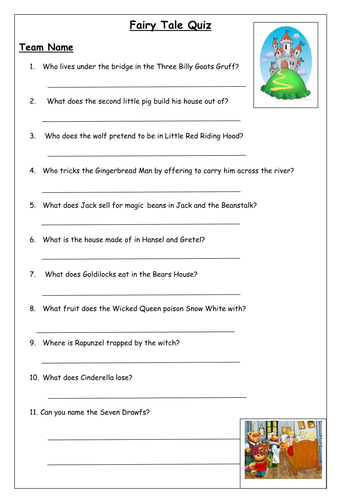 Fairy Tale Quiz Teaching Resources