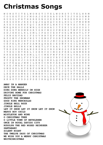 Christmas Songs Word Search  Word Search