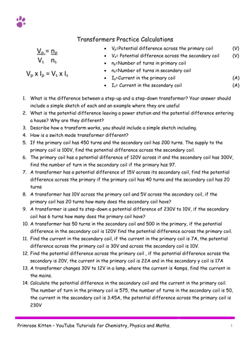 Transformers Calculations | Teaching Resources