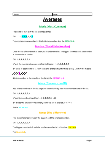 Calculating averages workbook