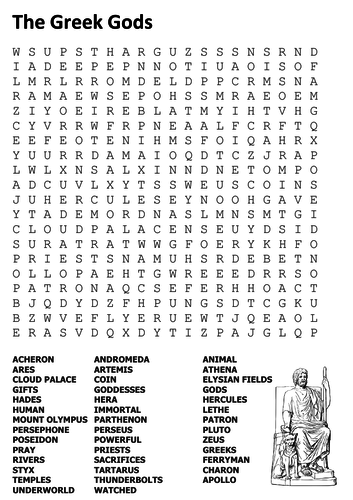 Greek Gods and Heroes Word Search by sfy773 - Teaching Resources - Tes