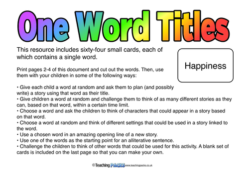 One Word Titles Writing Prompts Teaching Resources 8091