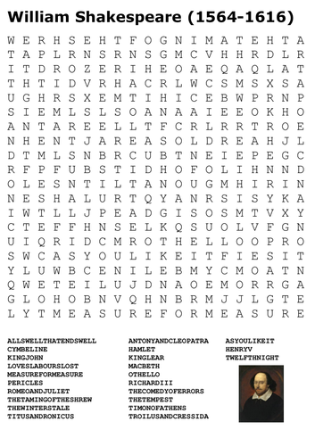 Shakespeare Wordsearch