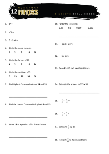 ks3 numeracy worksheet