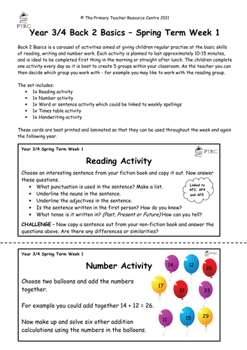 Year 3/4 Back 2 Basics Weekly Activities - Spring Term Pack