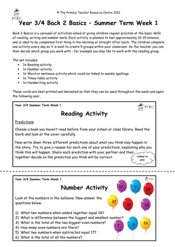 Year 3/4 Back 2 Basics Weekly Activities - Summer Term Pack