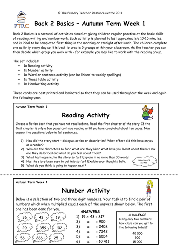 Year 5/6 Back 2 Basics Weekly Activities - Autumn Term Pack