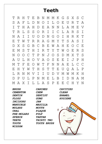 Teeth Word Search