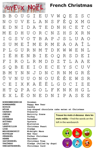 French Christmas Word Search Teaching Resources