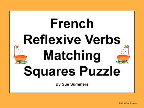 French Reflexive Verbs 4 x 4 Matching Squares Puzzle